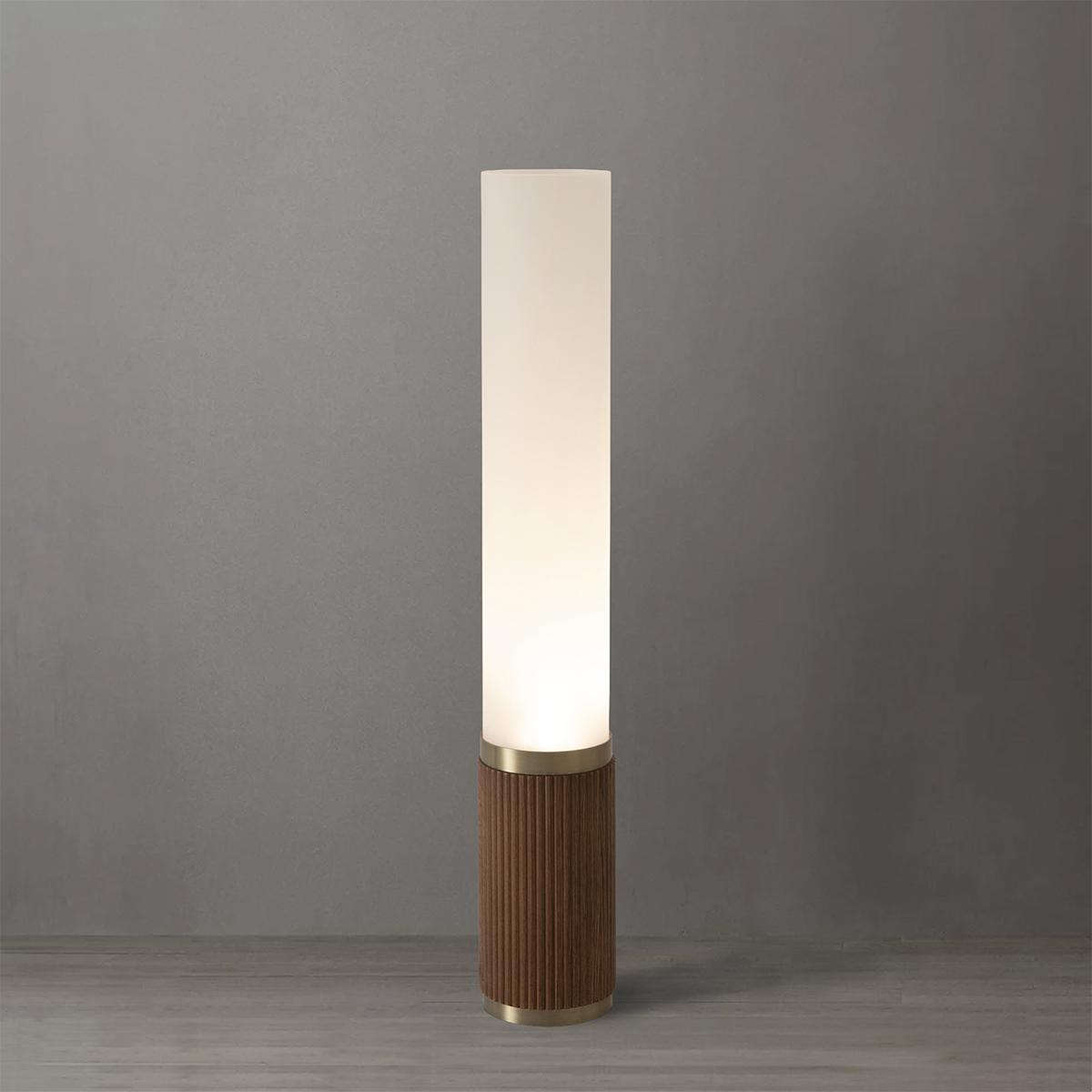 Tambo Cylindro, 29" Accent Table Lamp, Natural Ash, Weathered Brass, Frosted Acrylic, Dimmer Switch - Dark walnut, weathered brass