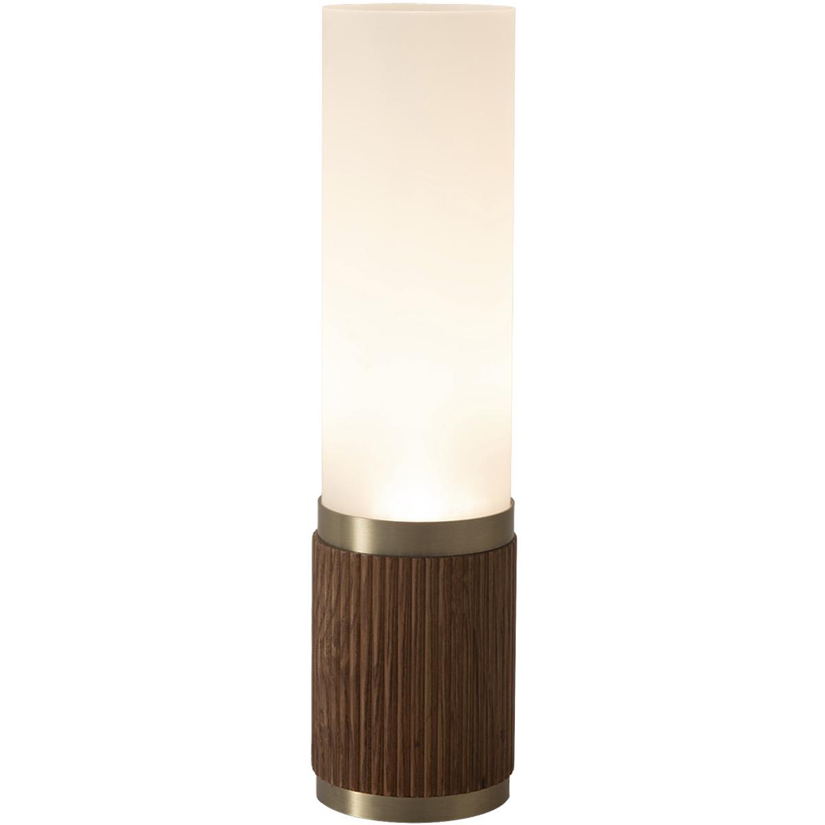 1010801WB 18 in. Tambo Cylindro Petite Accent Table Lamp - Dark Walnut - Weathered Brass - Frosted Acrylic - Dimmer Switch, Wood Tones