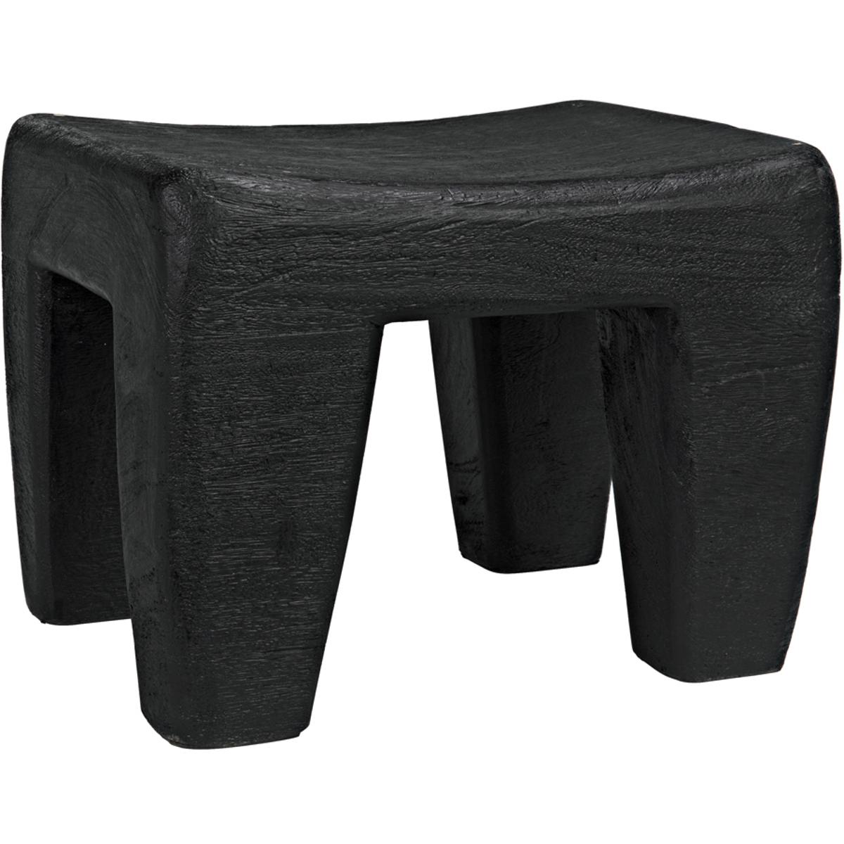 Sylas Rustic Lodge Burnt Black Handcarved Wood Rectangular Stool