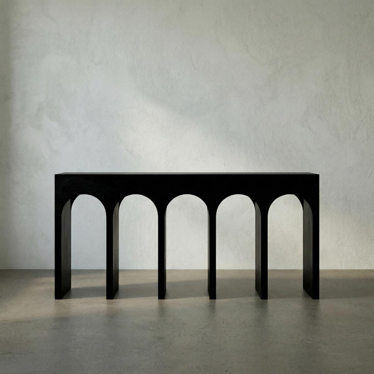 Lucasta Modern Classic Black Mahogany Wood Arched Console Table