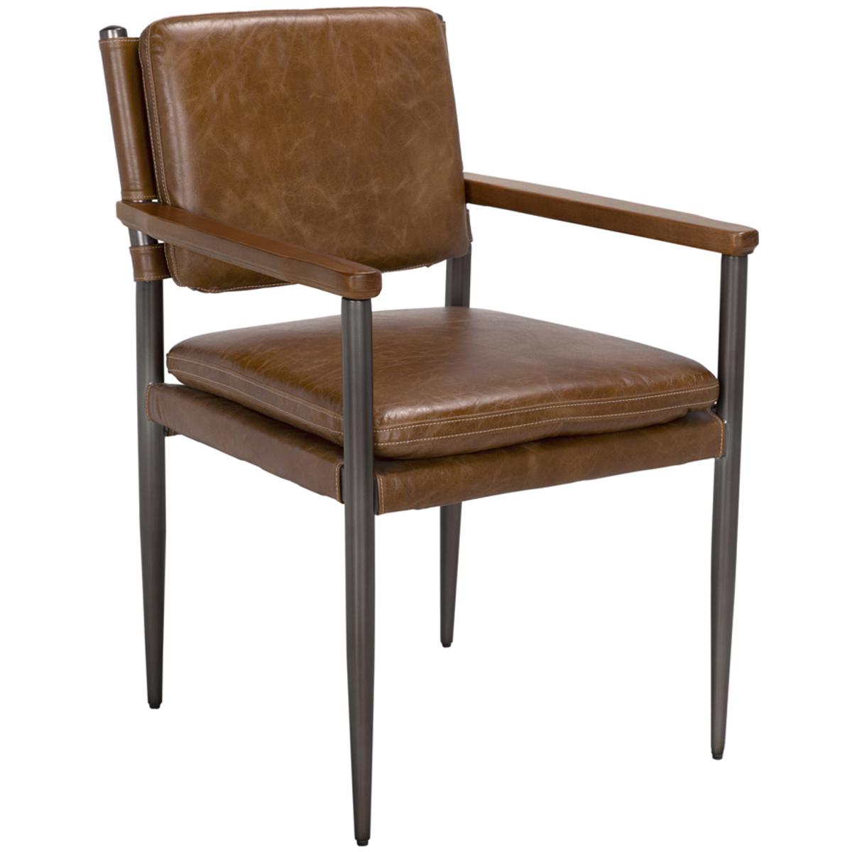 Noir LEA-C0115CBR Wooster Steel Grey Powder Coat and Dark Walnut and Cuba Brown Dining Chair with Arms
