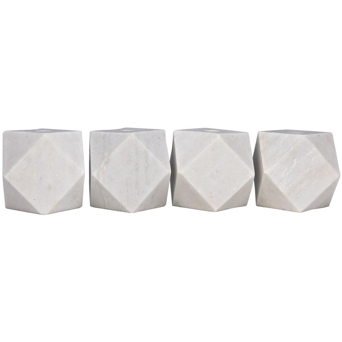 Noir YT07177WH Polyhedron 4 X 4 inch Decorative Candle Holder in White Set of 4