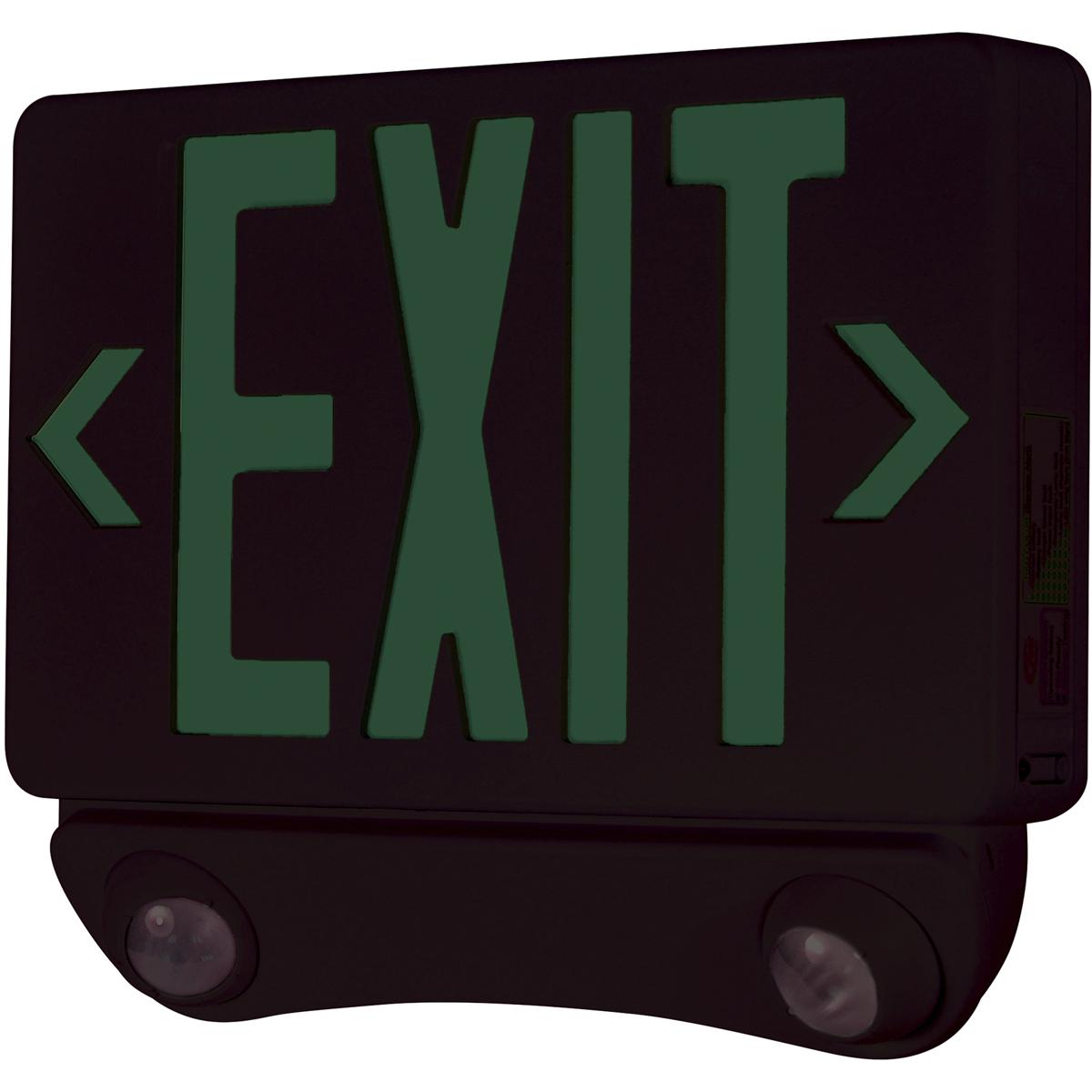 Nora Lighting NEX-730-LED-GB LED Exit & LED Emergency Combo- Green Exit Letters- Black housing
