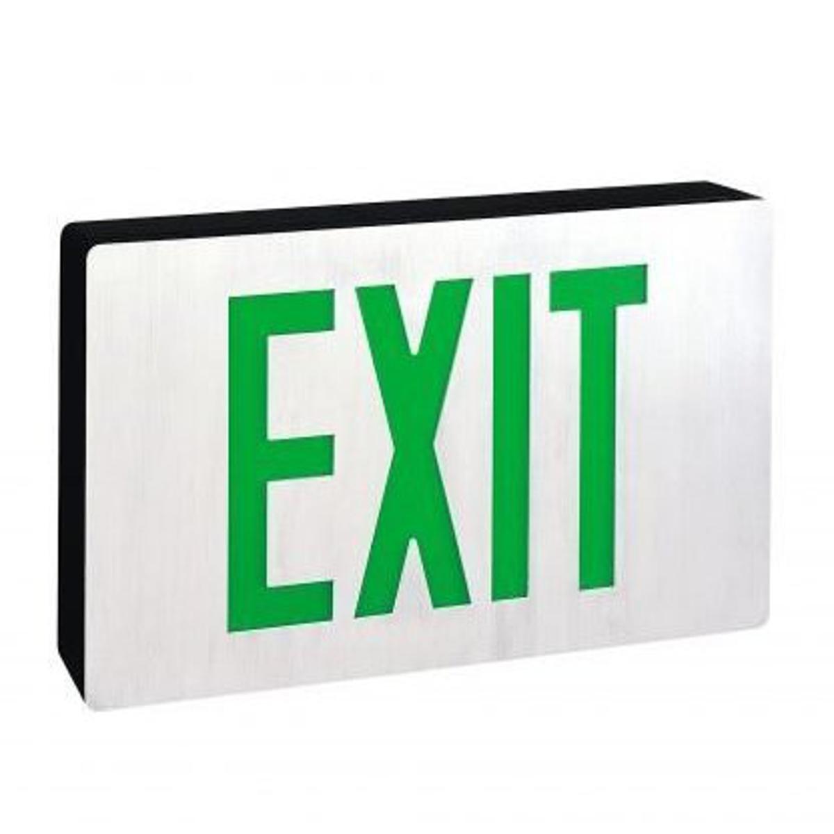 Nora Lighting NX-606-LED/G/2F Die-Cast 2 inch Aluminum / Green LED Exit Sign Ceiling Light in Double-Faced, with Battery Backup, Black Housing