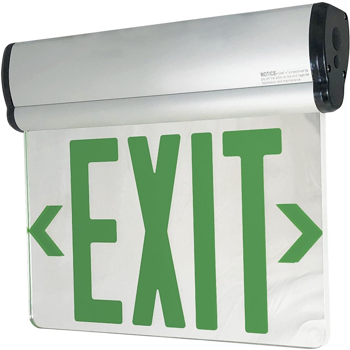 Nora Lighting NX-811-LEDG2MA Architectural 1 Light Aluminum Exit / Emergency Ceiling Light in Double-Faced, Green / Mirror / Aluminum