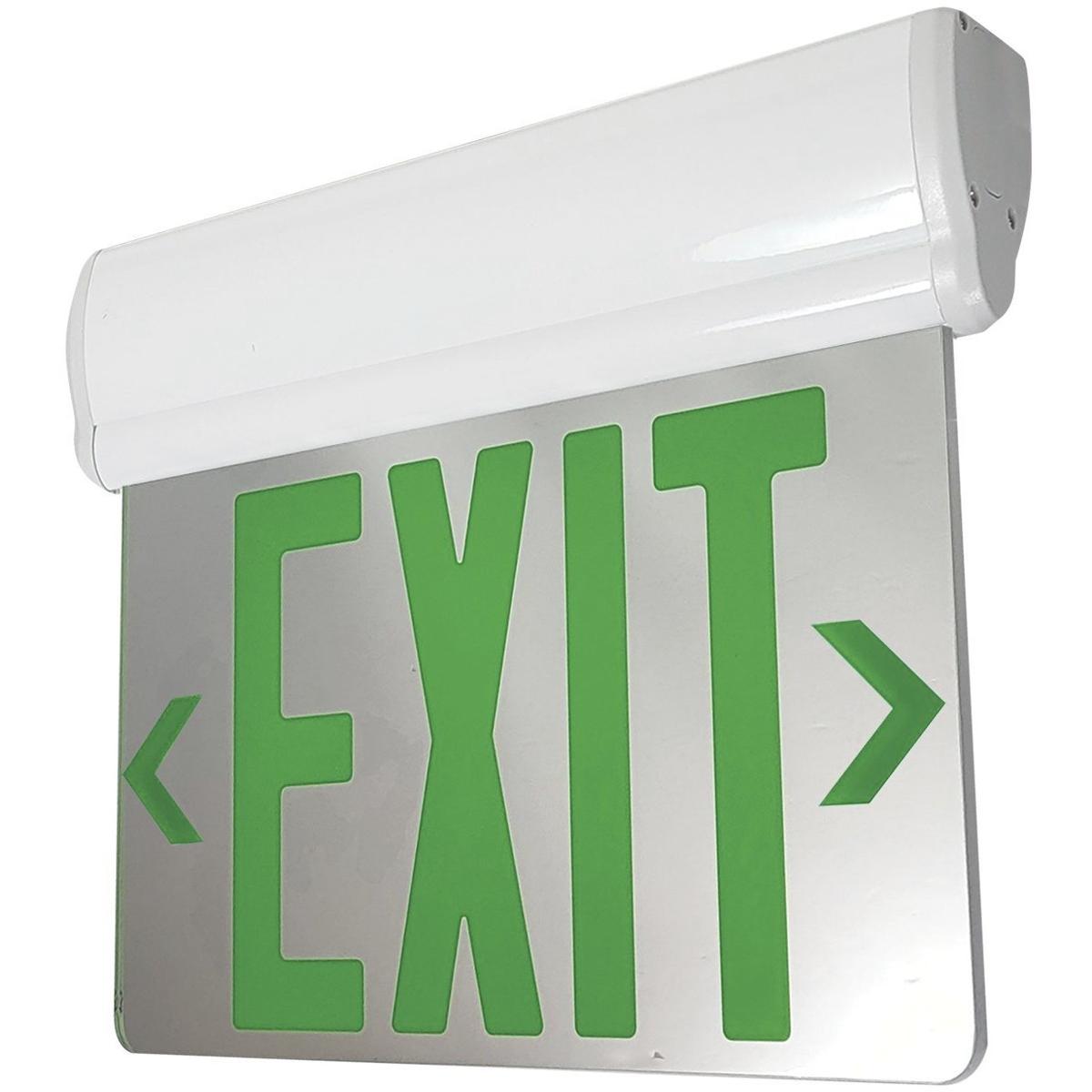 Nora Lighting NX-811-LEDGMW Architectural 1 Light White Exit / Emergency Ceiling Light in Single-Faced, Green / Mirror / White