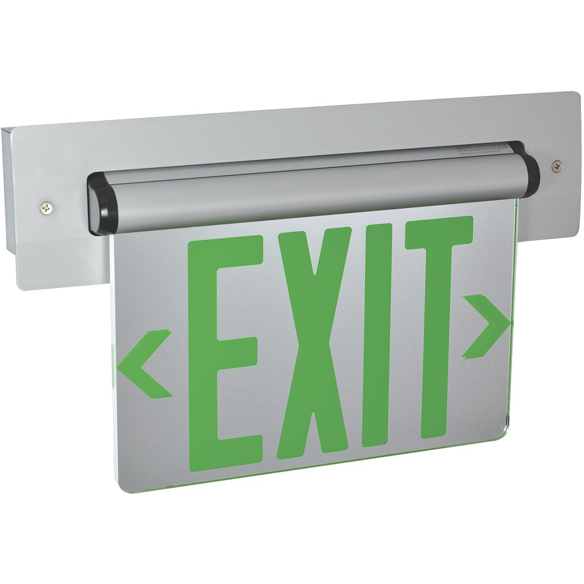 Nora Lighting NX-815-LEDG2MA Battery Backup Recessed Adjustable LED Edge-Lit Mirrored Panel Double Face Exit Sign, Green & Aluminum