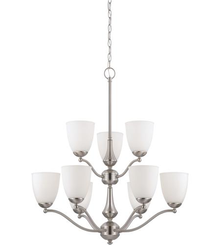 Nuvo Lighting 60/5059 Patton Energy Saving Nine Light Chandelier Bulbs Included Frosted Glass Brushed Nickel Fixture