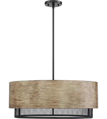 Nuvo 60/6980 Barrique 5 Light 24 inch Black and Honey Wood Pendant Ceiling Light