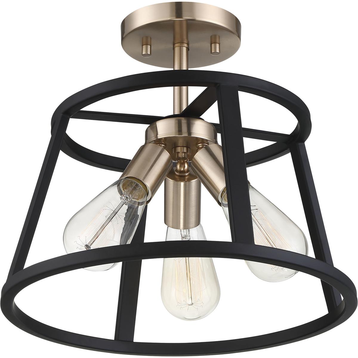 Nuvo 60/6643 Chassis 3 Light 14 inch Copper Brushed Brass and Matte Black Flush Mount Ceiling Light