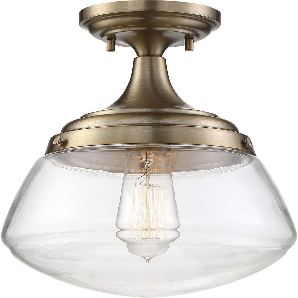 Nuvo 60/6797 Kew 1 Light 10 inch Burnished Brass and Clear Semi Flush Mount Ceiling Light