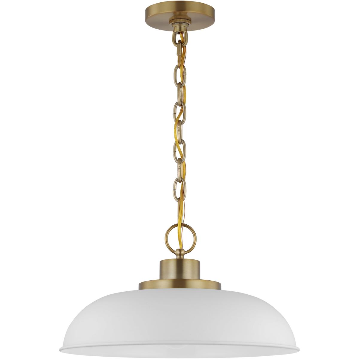 Nuvo 60/7480 Colony 1 Light 15 inch Matte White/Burnished Brass Pendant Ceiling Light