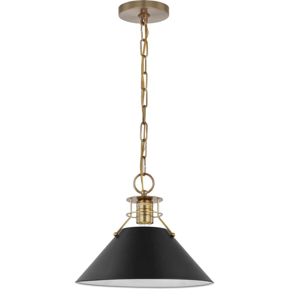 Nuvo 60/7523 Outpost 1 Light 13 inch Matte Black/Burnished Brass Pendant Ceiling Light