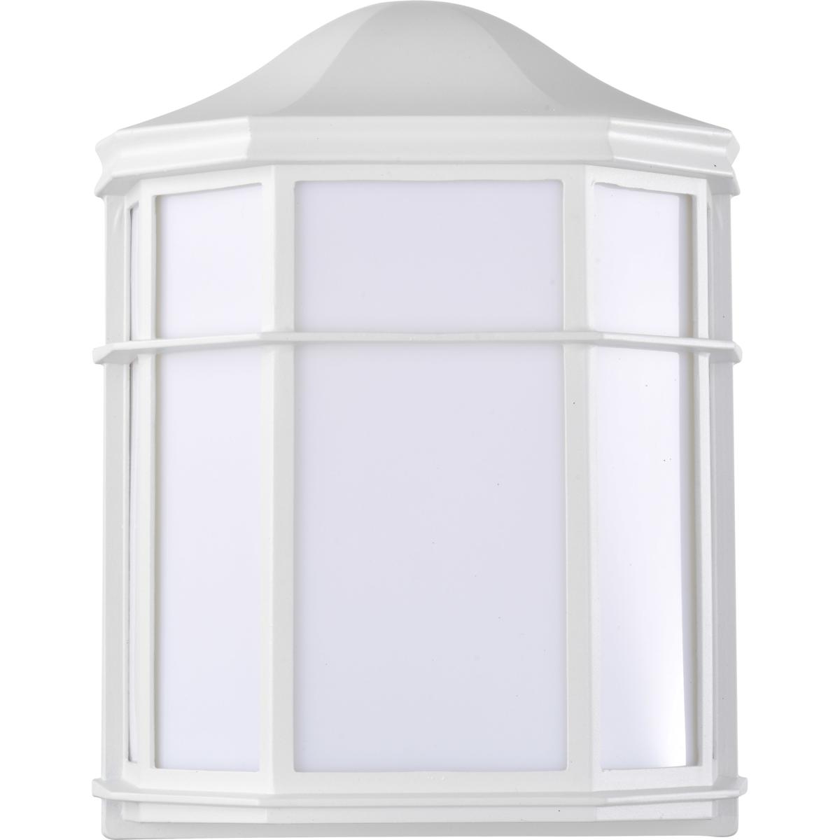 LED Cage Lantern Fixture, White Finish with White Linen Acrylic