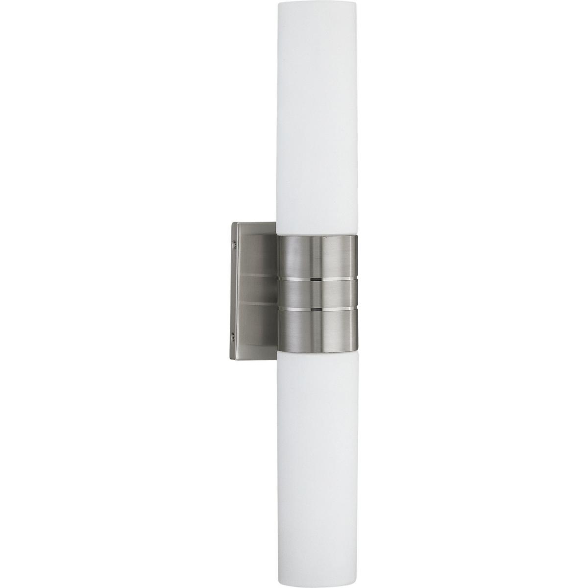 Link 2-Light (Vertical) LED Tube Wall Sconce with White Glass Brushed Nickel Finish