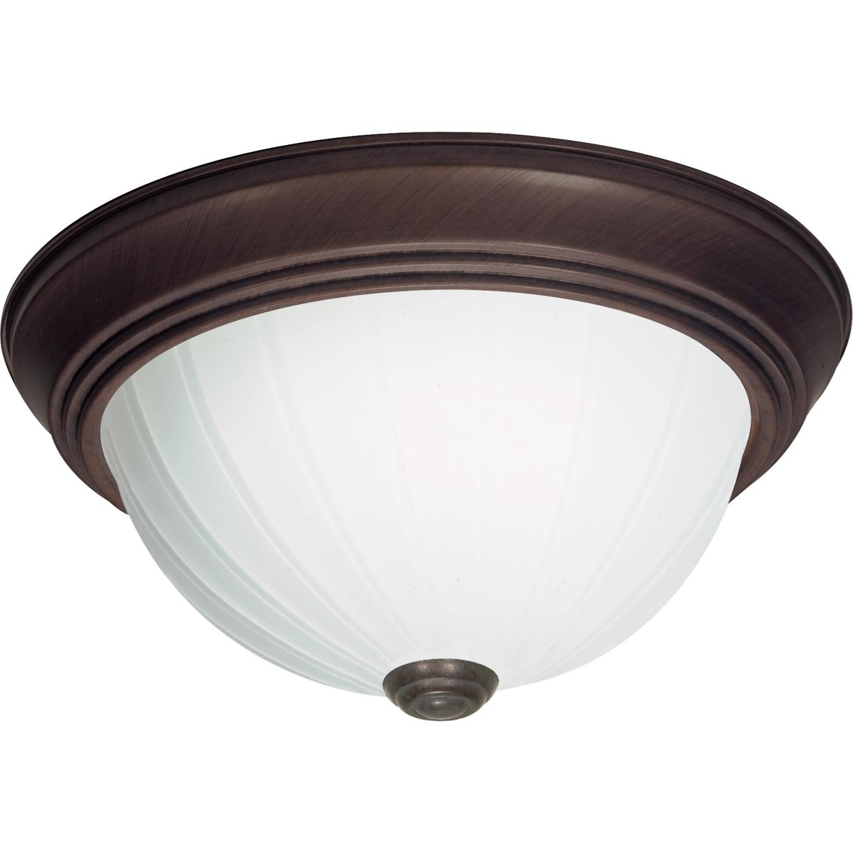 B439734 76-248 3 Light - 15 in. - Flush Mount - Frosted Melon Glass - Old Bronze