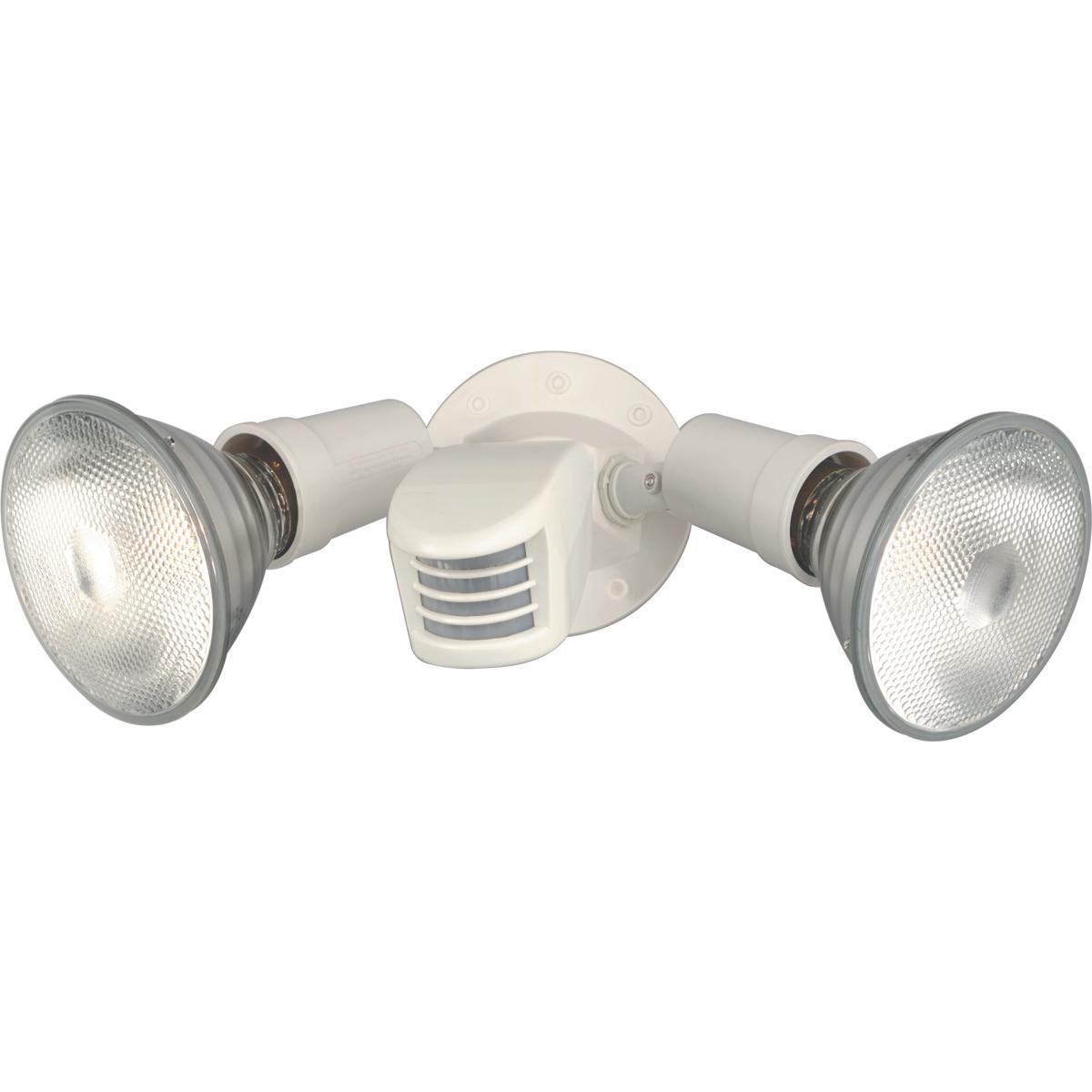 2-Light - 10in. - Flood-Light Exterior - PAR38 with Adjustable Swivel & Motion Sensor - White Finish