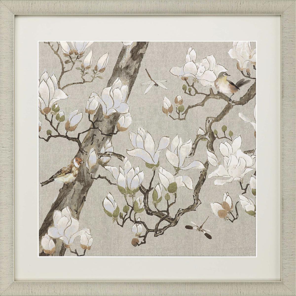 Paragon 15107 Magnolia Bloom / Magnolia Blossom White and Beige and Brown and Neutral Framed Art