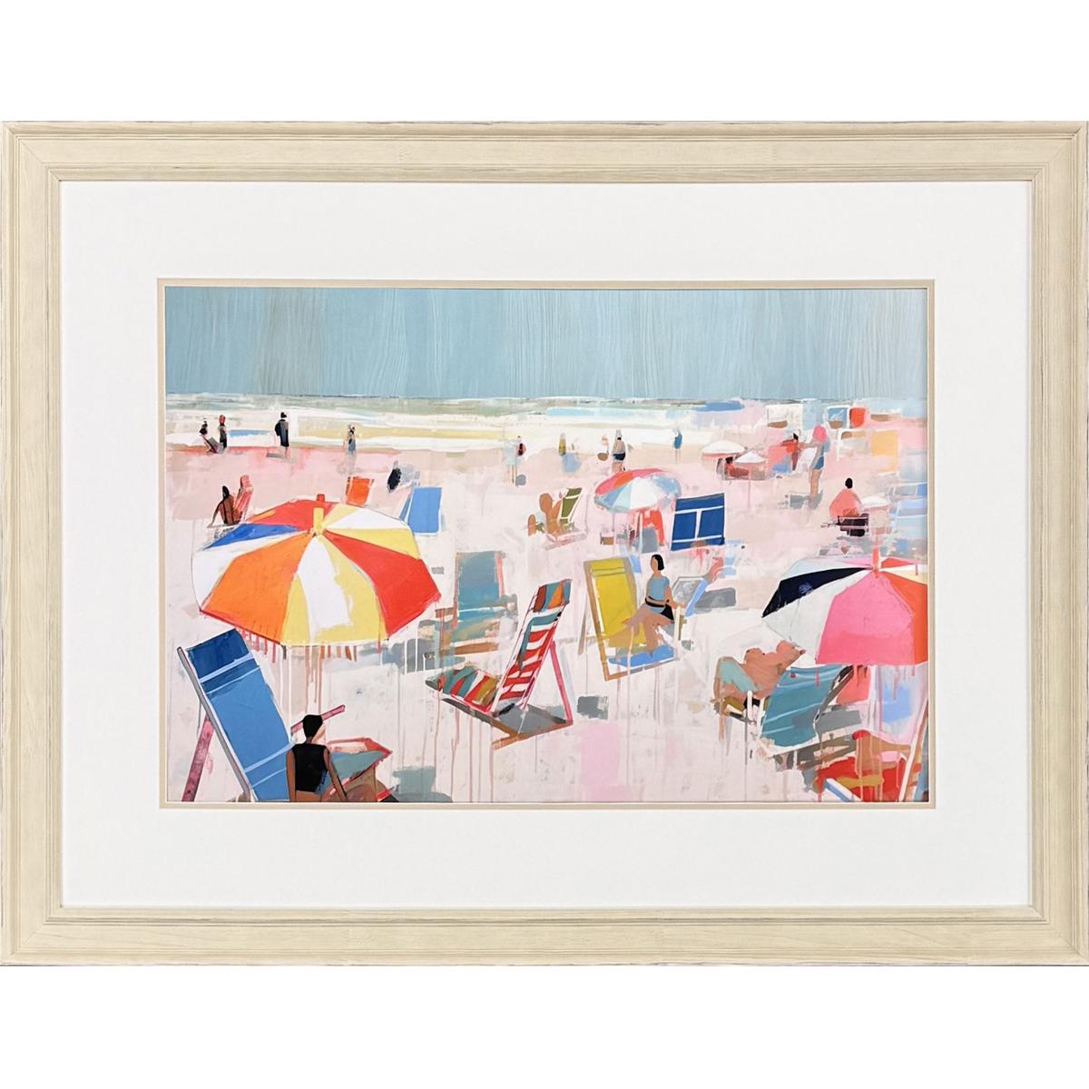 Paragon 32171 Summer Days on Beach Blue and Pink and Teal and Multi Framed Art