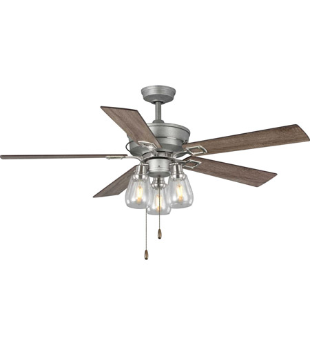 Progress P250004 141 Teasley 56 Inch Galvanized Finish With Reversible Driftwood Grey Weathered Wood Blades Ceiling Fan