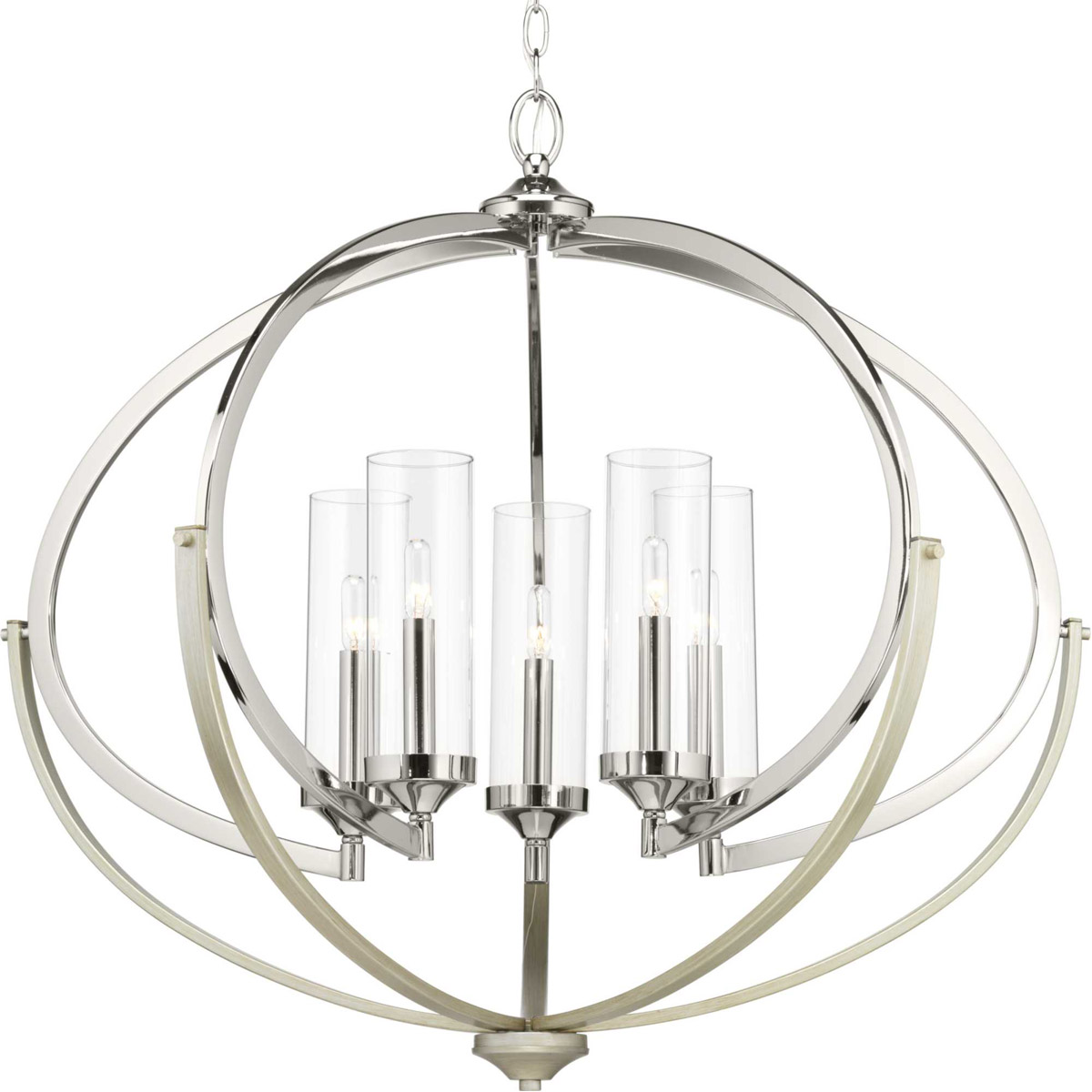 Bowery + Grove 53231-PNCI Orna 5 Light 33.75 inch Polished Nickel Chandelier Ceiling Light, Design Series