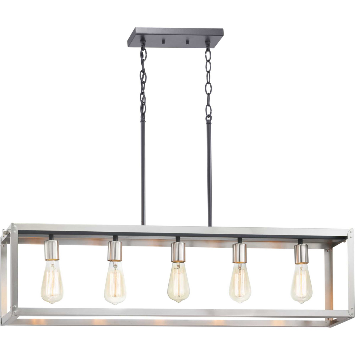 Progress P400145-135 Union Square 5 Light 38 inch Stainless Steel Island Chandelier Ceiling Light, Design Series