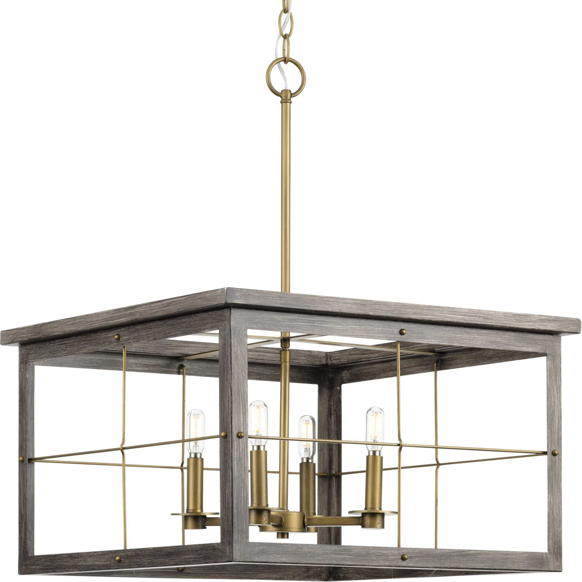 Progress P400253175 Hedgerow 4 Light 2138 inch Distressed Brass Chandelier Ceiling Light