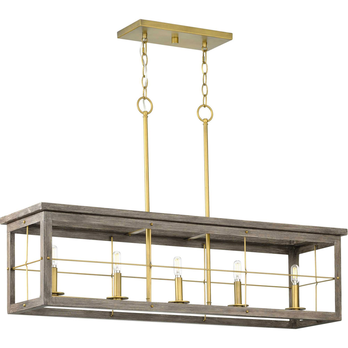 Progress P400254175 Hedgerow 5 Light 40 inch Distressed Brass Island Chandelier Ceiling Light