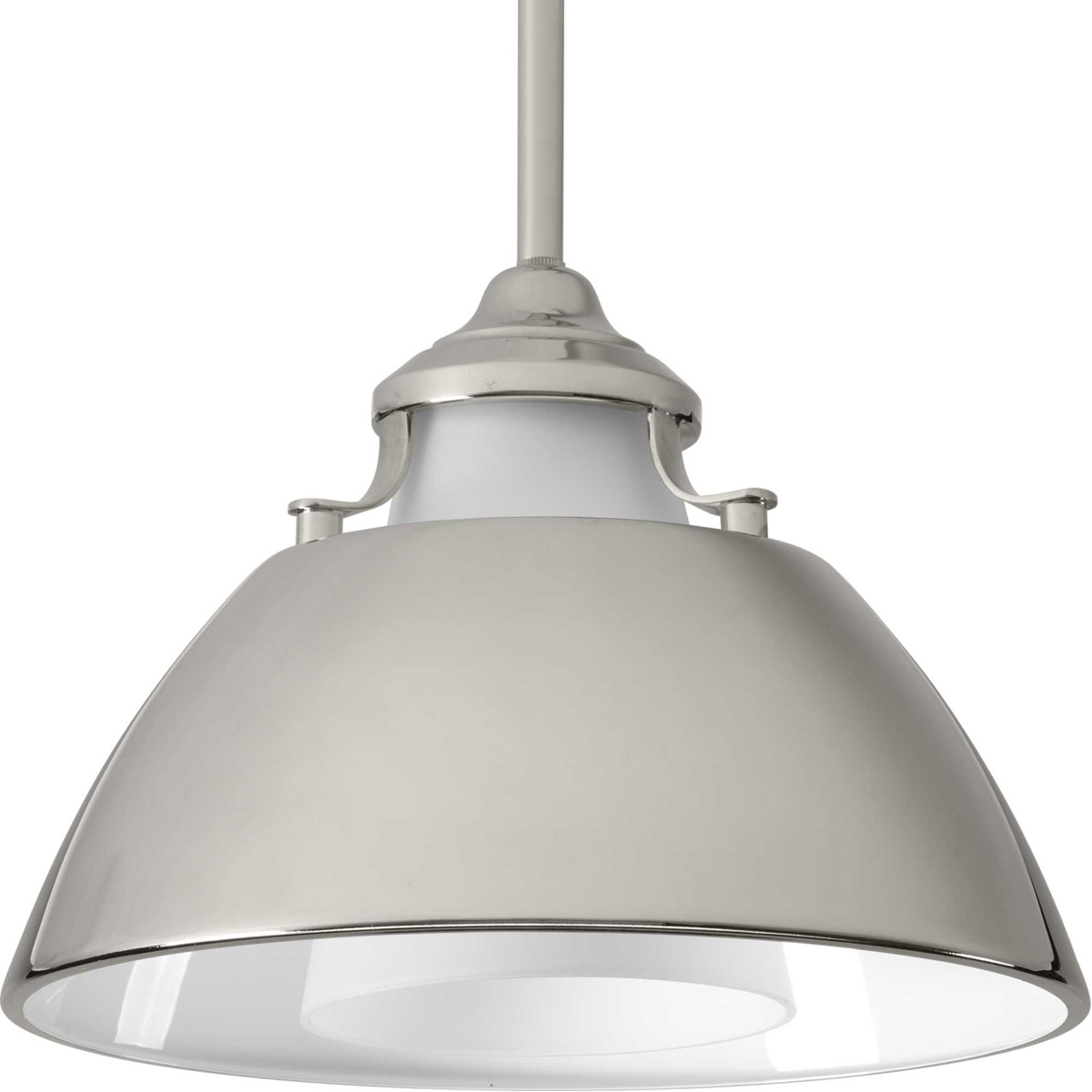 Progress P500013-104 Carbon 1 Light 11 inch Polished Nickel Pendant Ceiling Light, Design Series