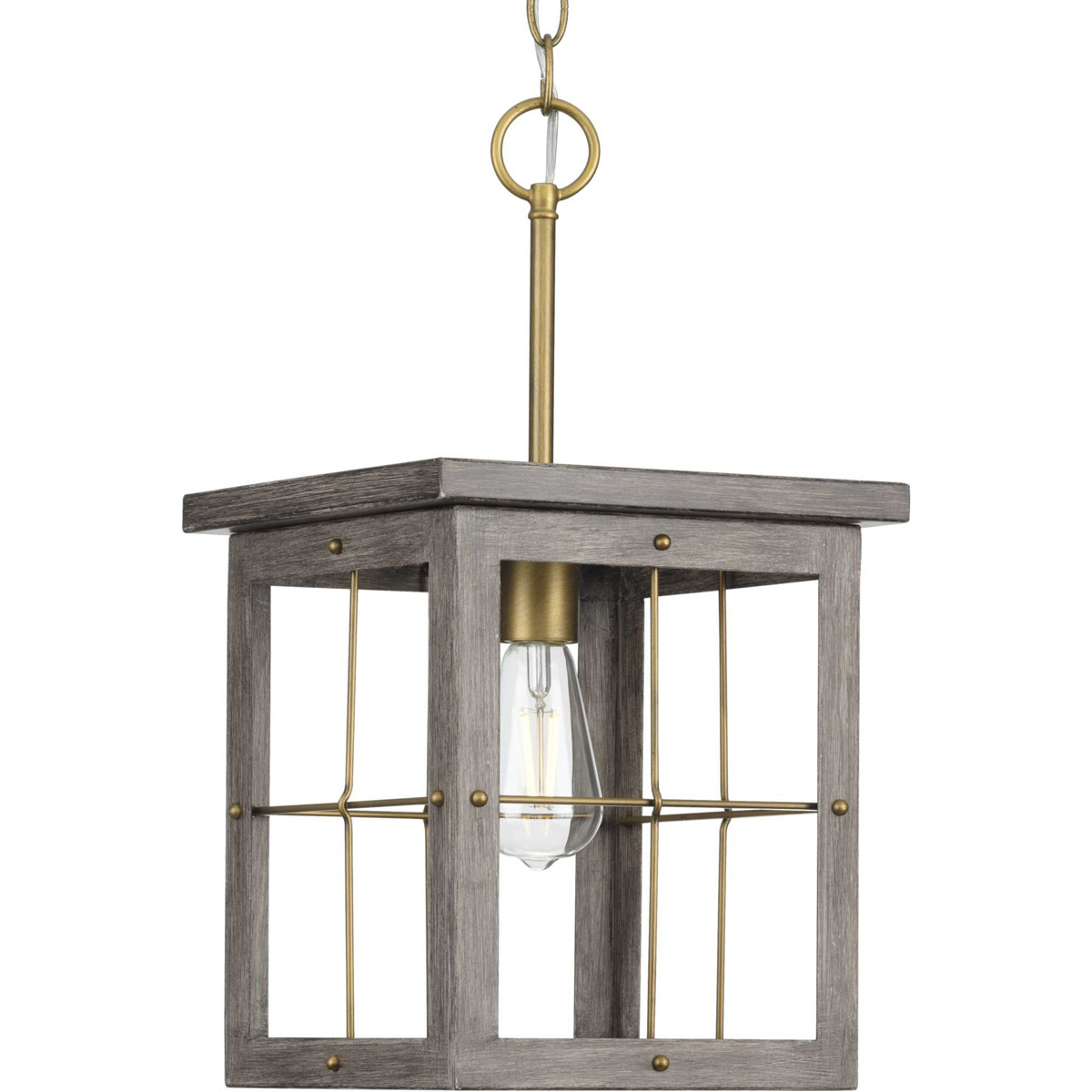 Progress P500317175 Hedgerow 1 Light 1038 inch Distressed Brass Mini Pendant Ceiling Light