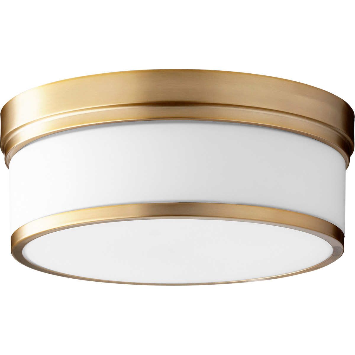 Quorum 3509-14-80 Celeste 3 Light 14 inch Aged Brass Flush Mount Ceiling Light, Satin Opal