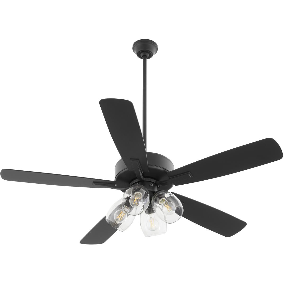 Quorum 4525-04159 Ovation 52 inch Matte Black with Walnut/Matte Black Blades Ceiling Fan in 4 Light Clear Glass Shades