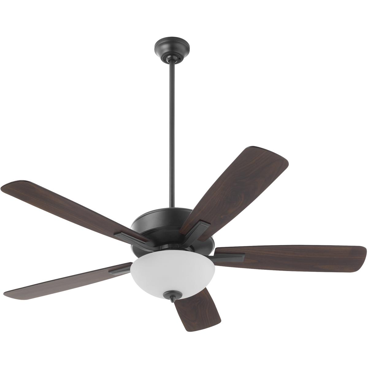 Quorum 4525-2159 Ovation 52 inch Matte Black with Matte Black/Walnut Blades Ceiling Fan in 2 Light Satin Opal Glass Bowl