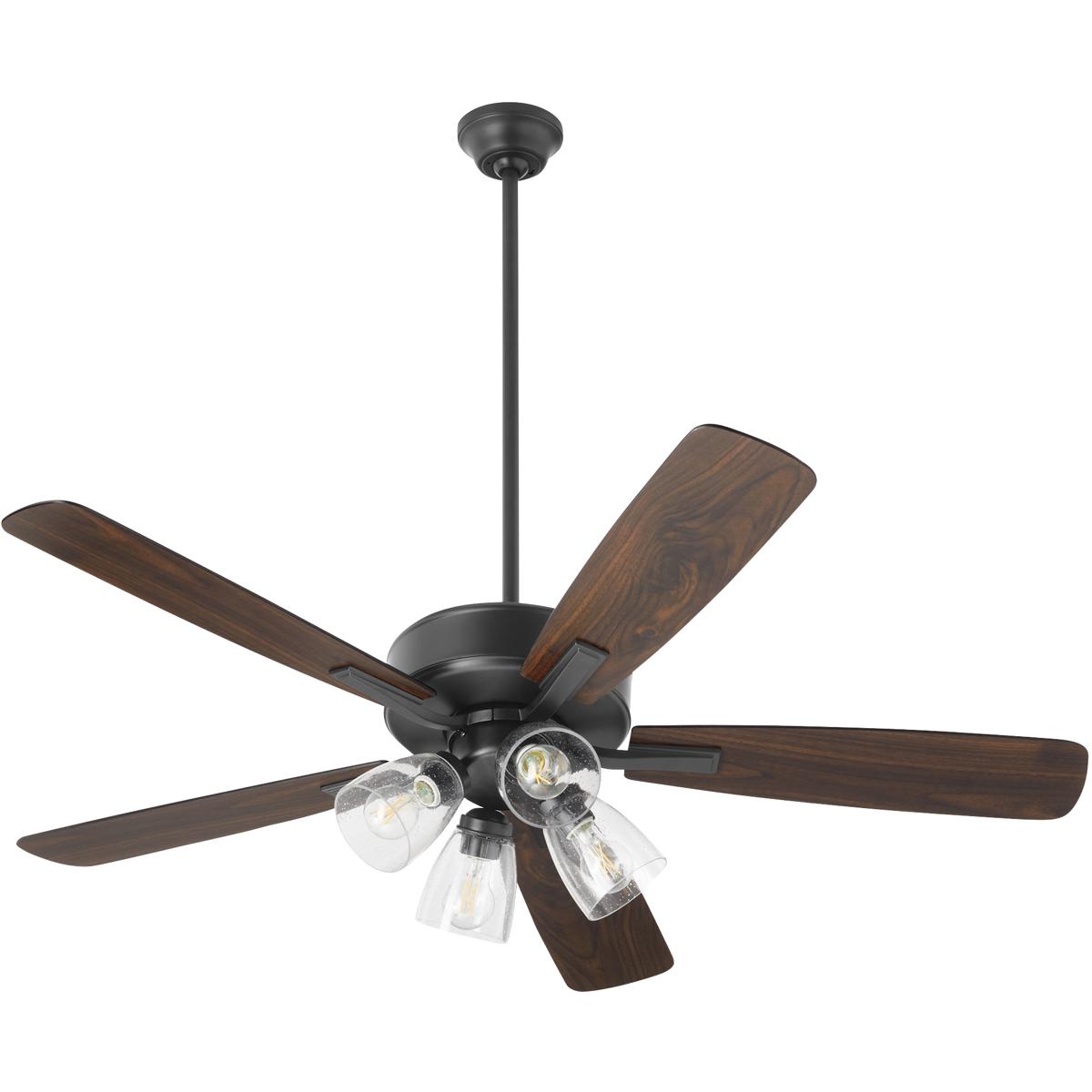 Quorum 4525-24159 Ovation 52 inch Matte Black with Matte Black/Walnut Blades Ceiling Fan in 4 Light Clear Seeded Glass Shades