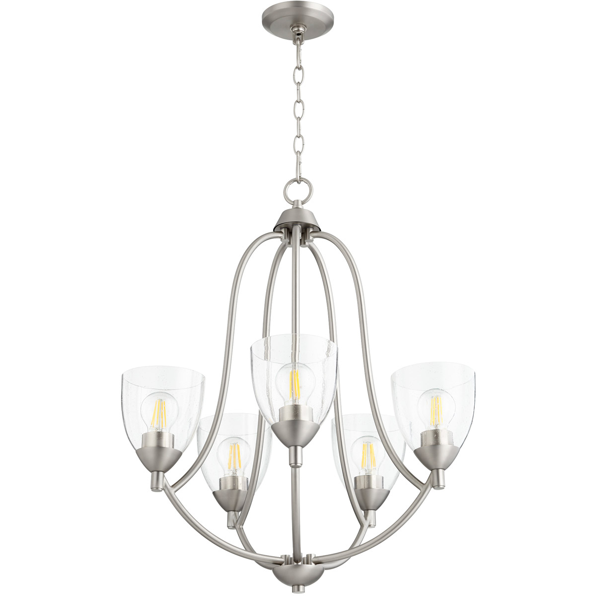 Quorum 6069-5-265 Barkley 5 Light 24 inch Satin Nickel Chandelier Ceiling Light in Clear Seeded