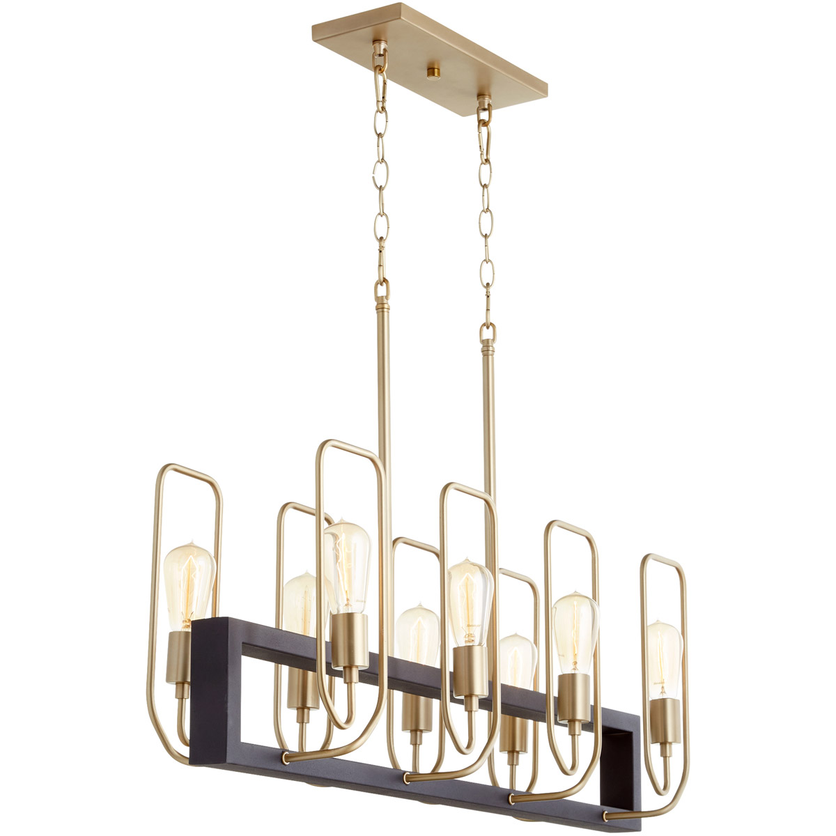 Quorum 66-8-6980 Howe 8 Light 35 inch Noir with Aged Brass Linear Chandelier Ceiling Light