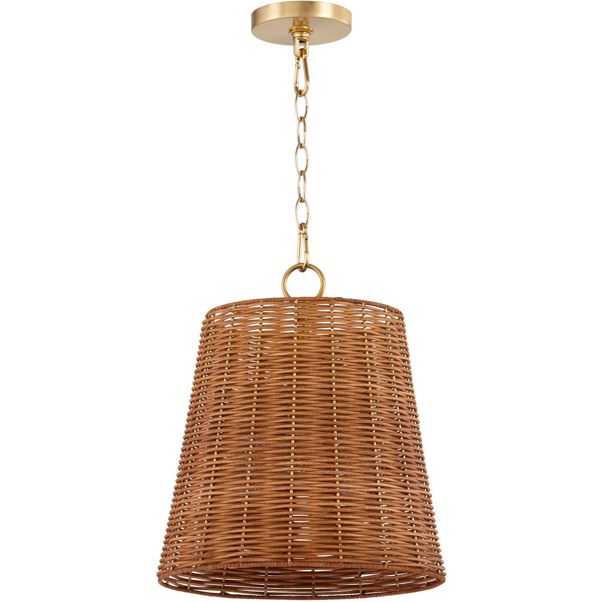 Quorum 88931380 Wicker 3 Light 13 inch Aged Brass Pendant Ceiling Light