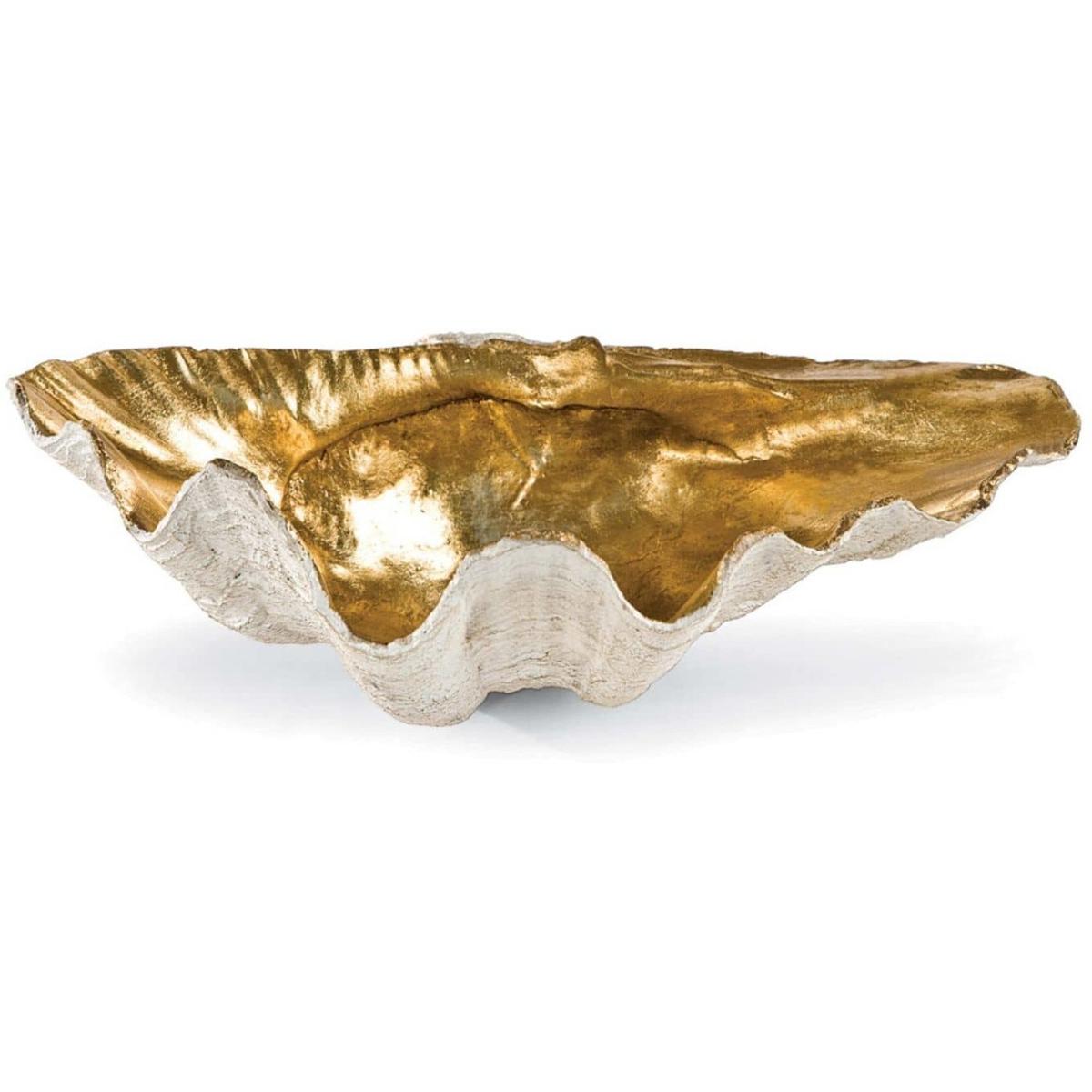 Golden Hollywood Regency Natural Resin Clam Decorative Bowl - Small