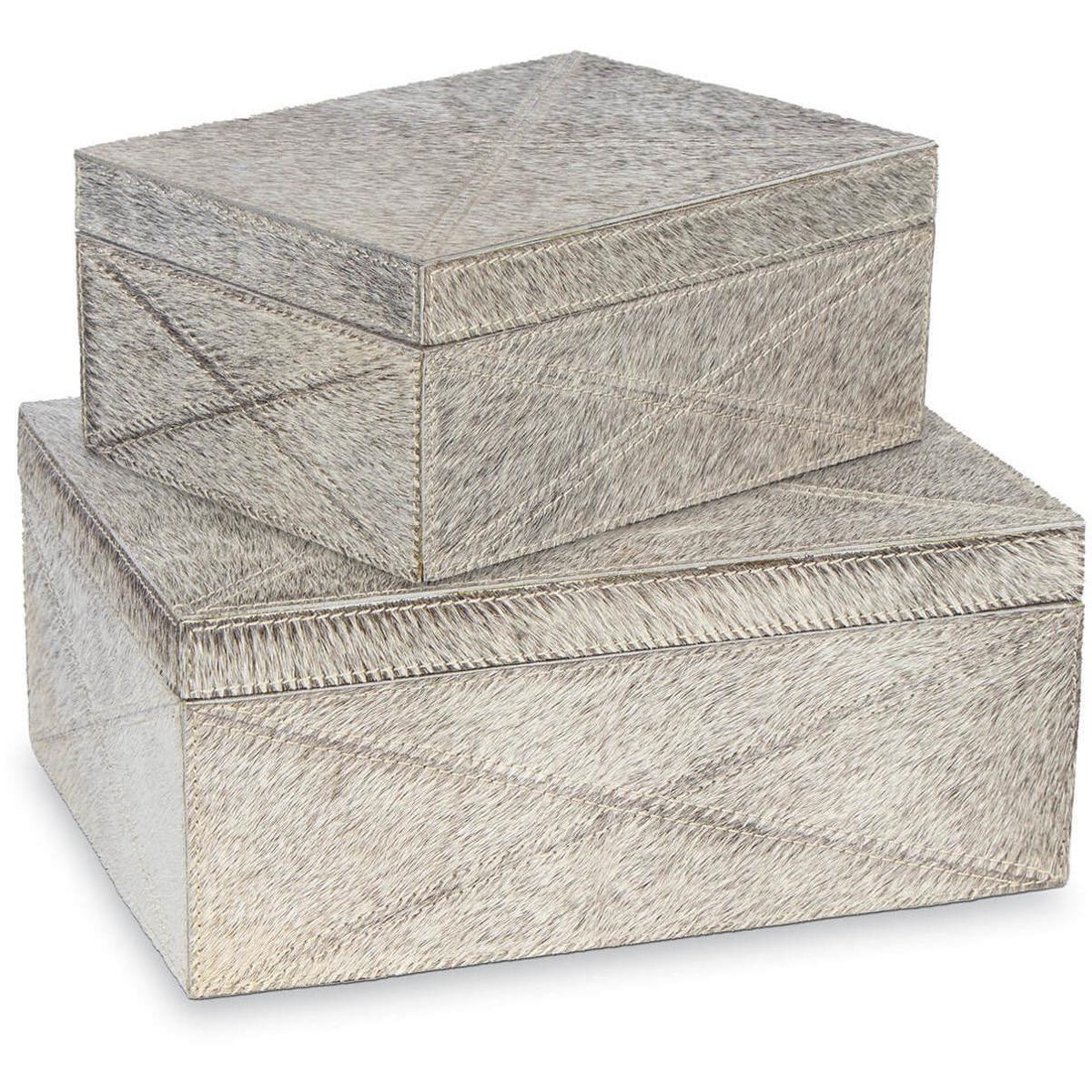 Andres Modern Classic Grey Hide Decorative Box - Set of 2