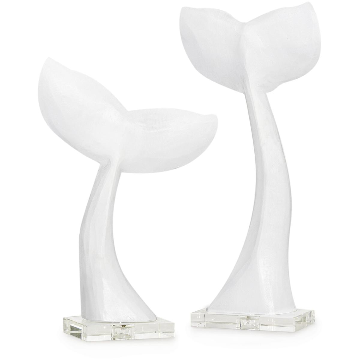 Whale Tail Modern White Resin Crystal Base Sculptures - Set of 2