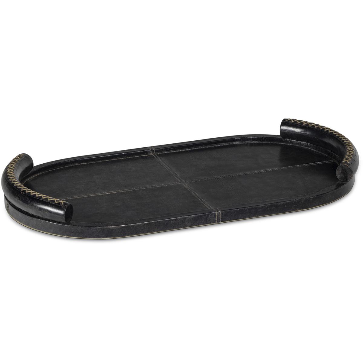 Forte Rustic Lodge Black Leather Oval Decorative Tray