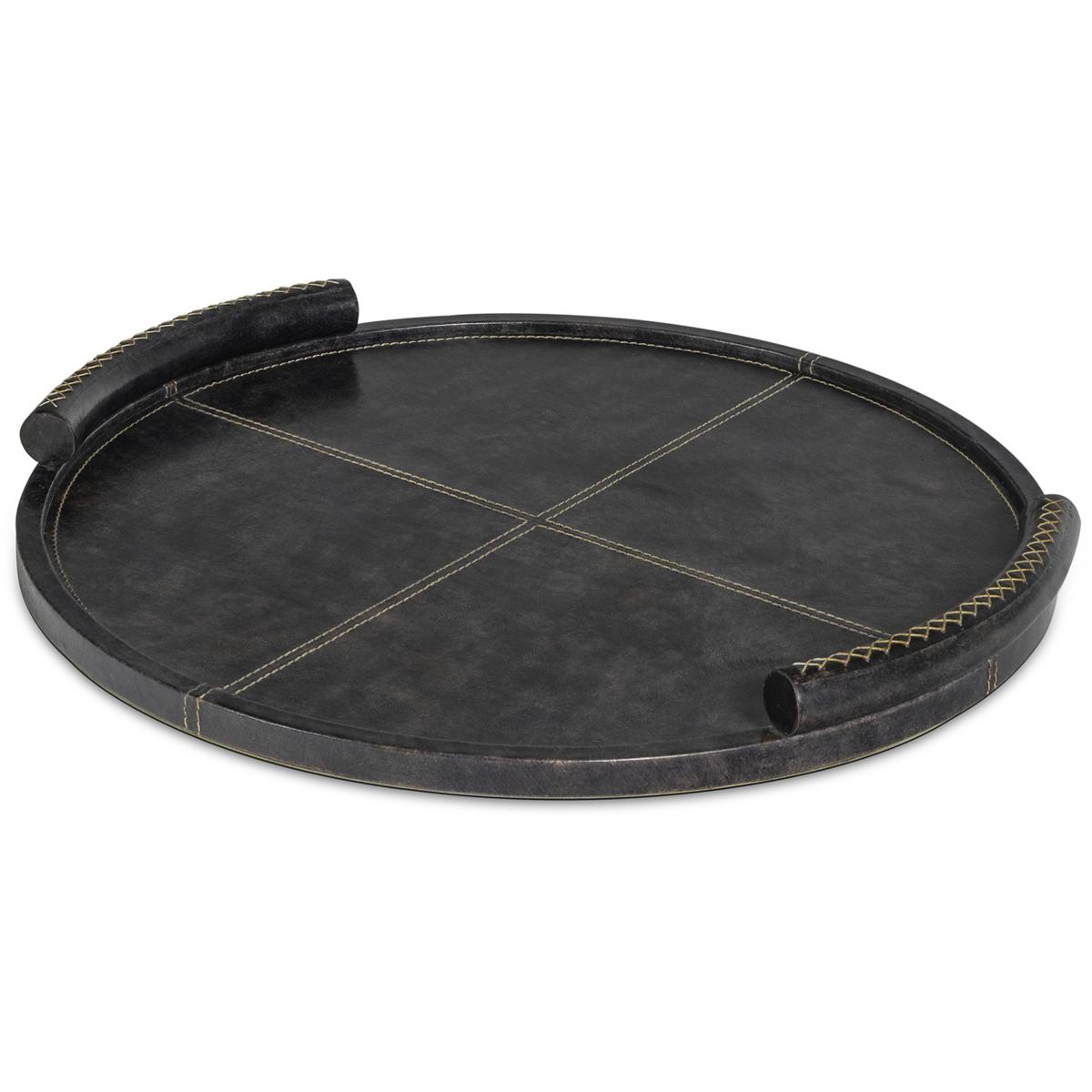 Forte Rustic Lodge Black Leather Round Decorative Tray - Small