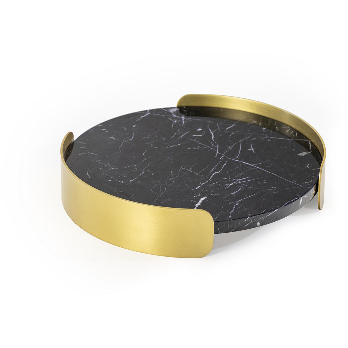 Pedros Modern Classic Black Marble Brass Round Tray