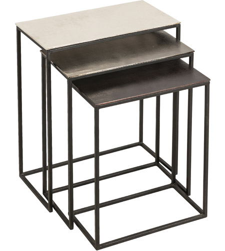 Renwil TA298 Manisa 26 X 22 inch Raw Nickel and Black with Bronze Accent Tables, Small, Set of 3