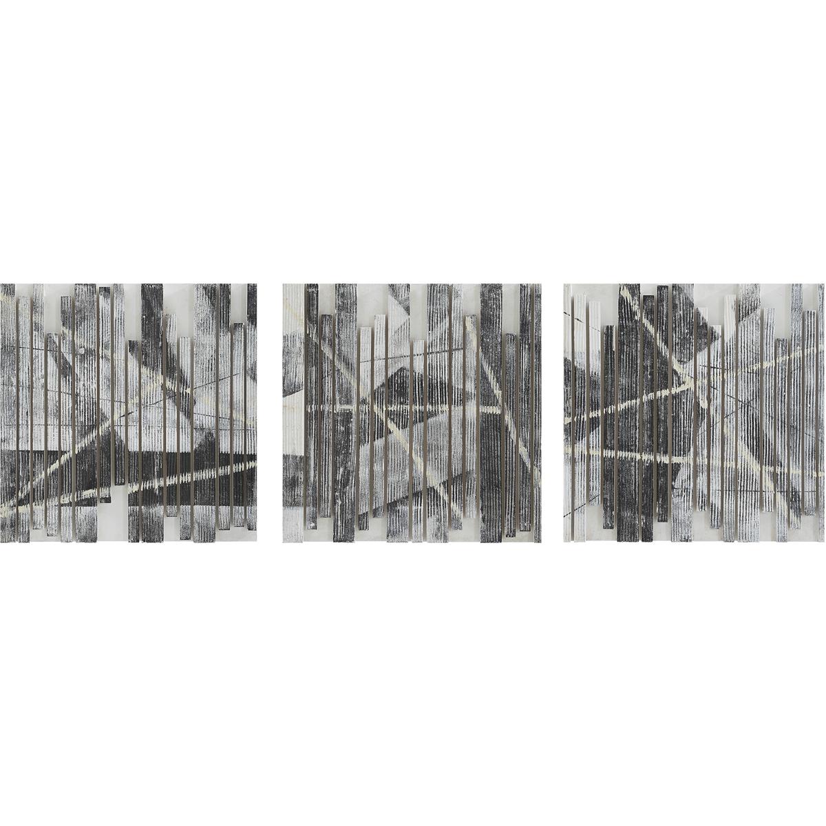 Renwil W6747 Lyon White and Blue and Black Wall Decor, Set of 3