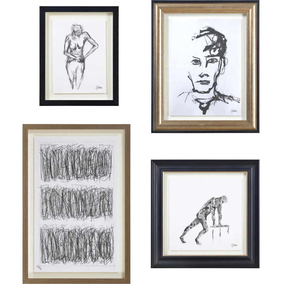 Renwil W6555 Studio Line Sketch Black/White Wall Art, 4 Piece