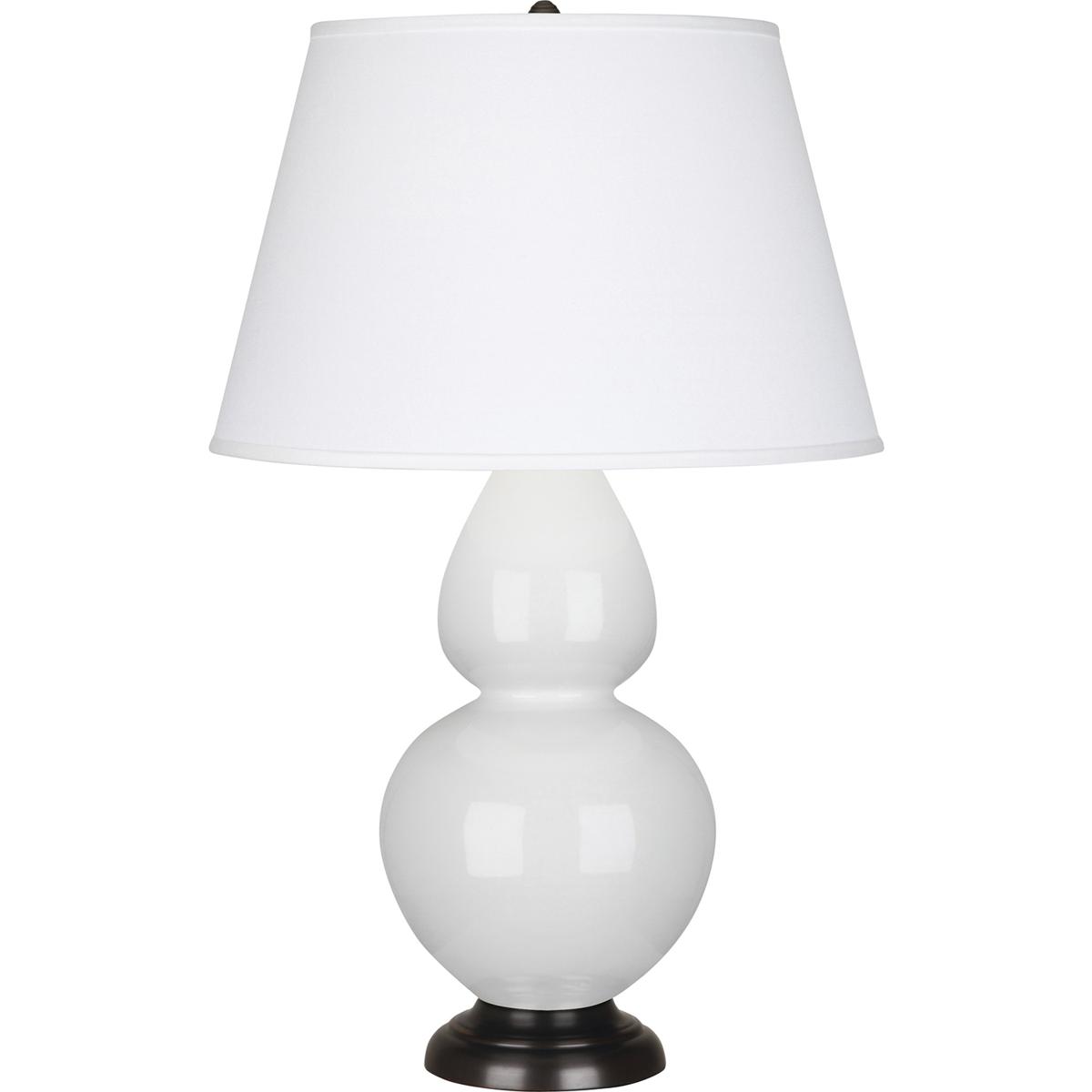 Robert Abbey 1640X Double Gourd 31 inch 150 watt Lily Glazed Ceramic with Deep Patina Bronze Table Lamp Portable Light in Pearl Dupioni