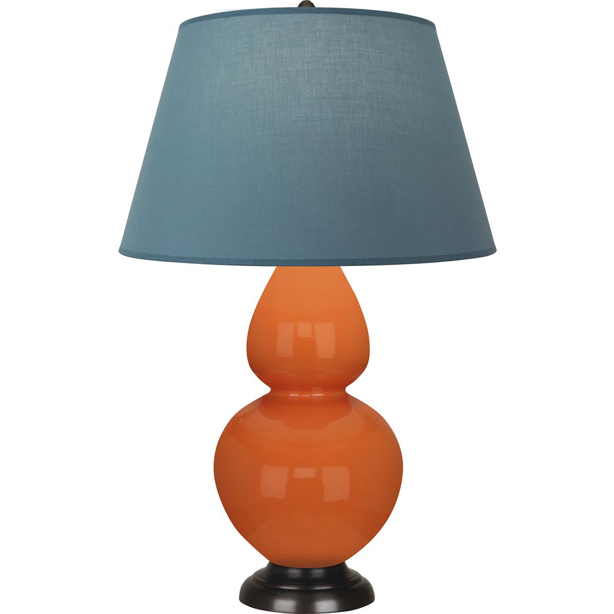 Robert Abbey 1645B Double Gourd 31 inch 150 watt Pumpkin Glazed Ceramic with Deep Patina Bronze Table Lamp Portable Light in Bright Blue with Gray