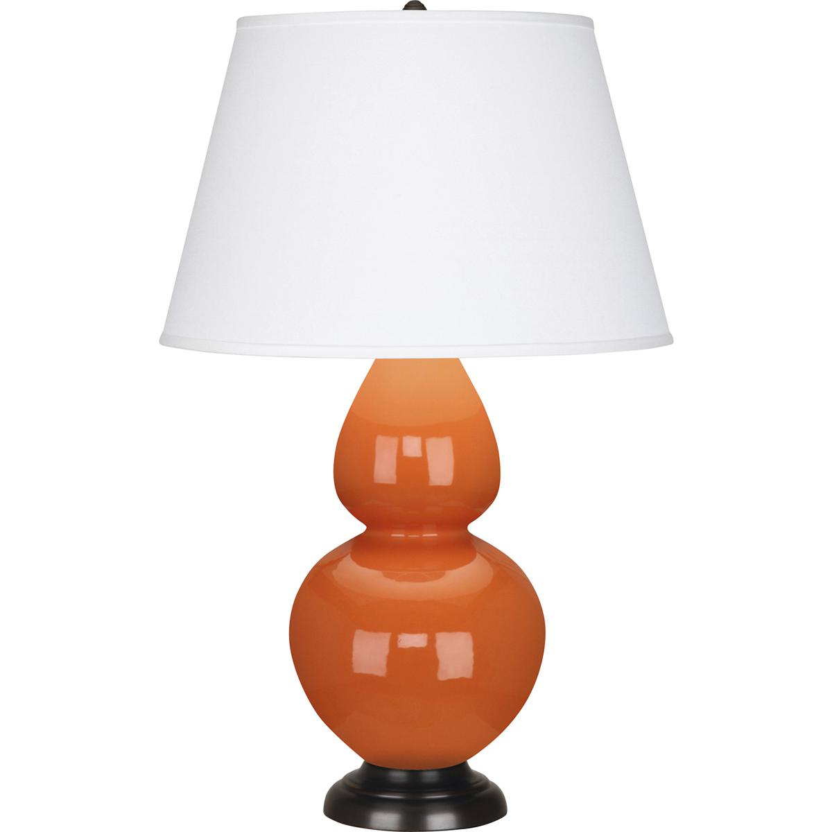 Robert Abbey 1645X Double Gourd 31 inch 150 watt Pumpkin Glazed Ceramic with Deep Patina Bronze Table Lamp Portable Light in Pearl Dupioni