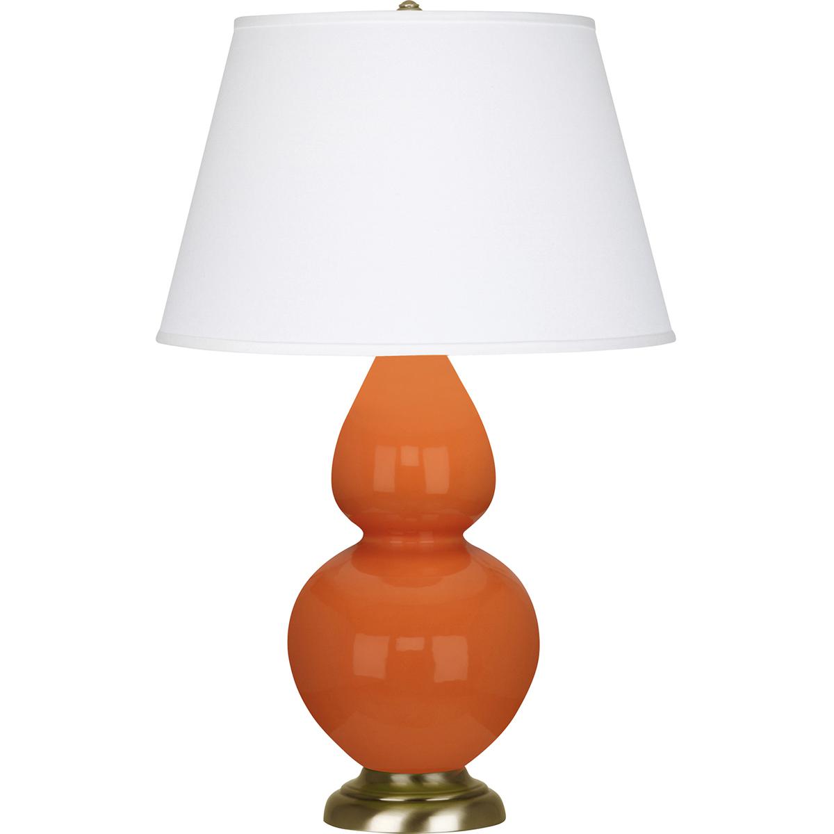Robert Abbey 1665X Double Gourd 31 inch 150 watt Pumpkin Glazed Ceramic with Antique Natural Brass Table Lamp Portable Light in Pearl Dupioni